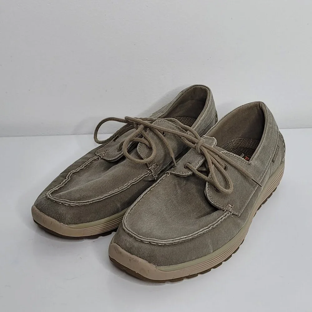 Skechers Mens Shoes 12 Canvas Loafer Classic‎ Fit Air-Cooled Memory Foam Khaki
